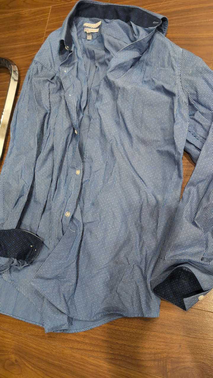 S-025 — Blue Stripe Shirt with Contrast Cuffs (Perry Ellis Portfolio)