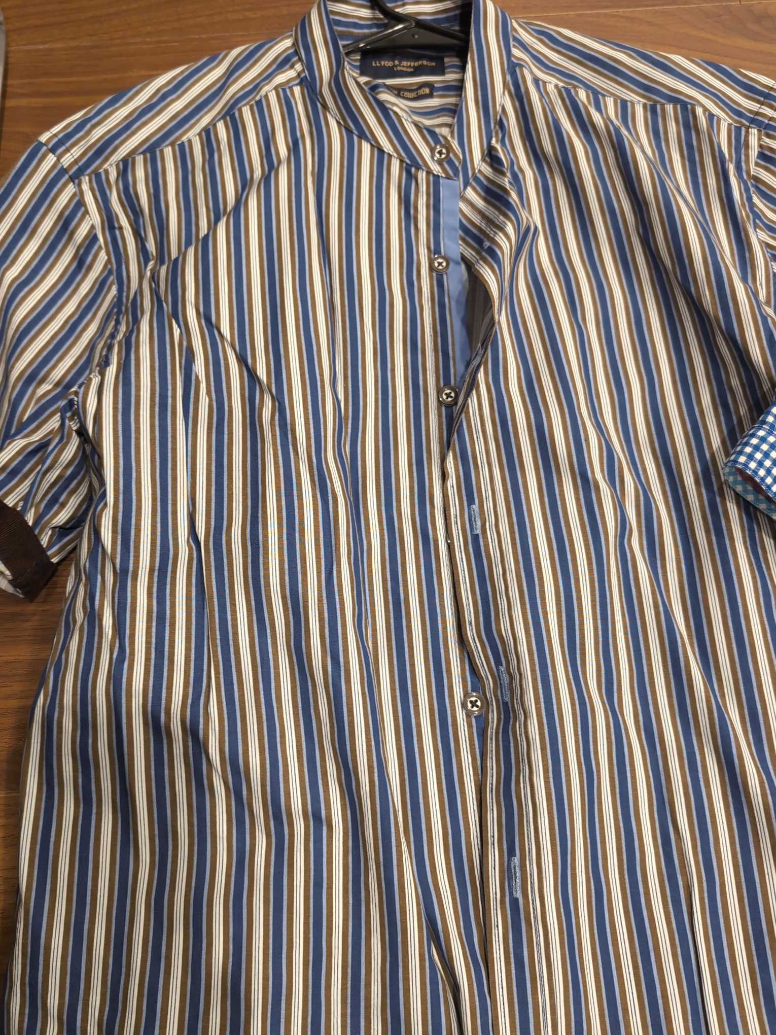 S-007 — Blue & Brown Vertical Stripe Shirt