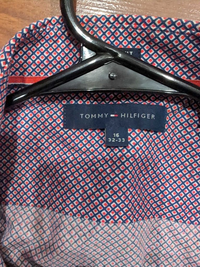 S-017 — Red and Blue Geometric Print Shirt (Tommy Hilfiger)