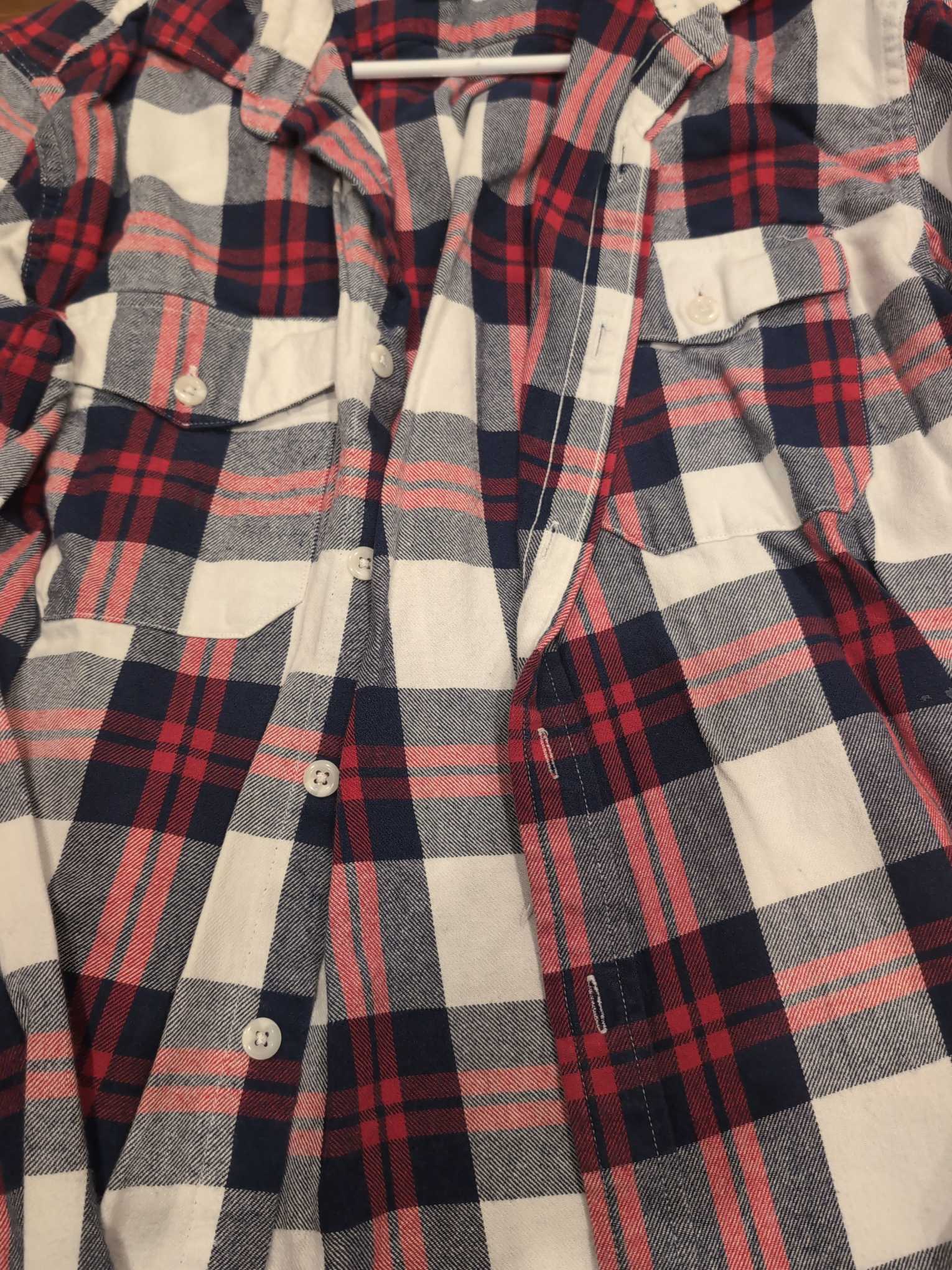 S-020 — Red & Navy Buffalo Check Flannel Shirt